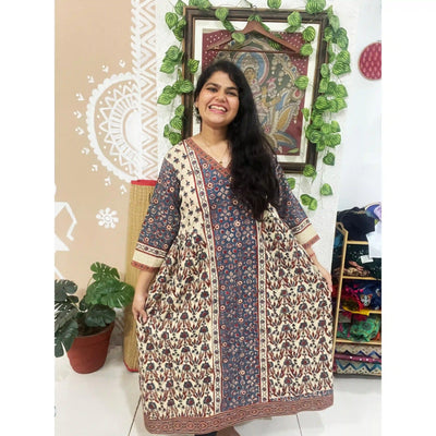 Cream Ajrakh Designer Block Print Kurti