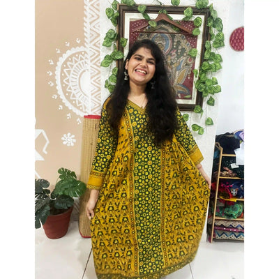 Yellow Ajrakh Designer Block Print Kurti