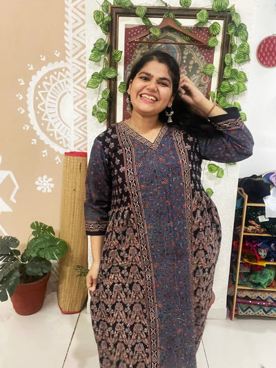Black Ajrakh Designer Block Print Kurti