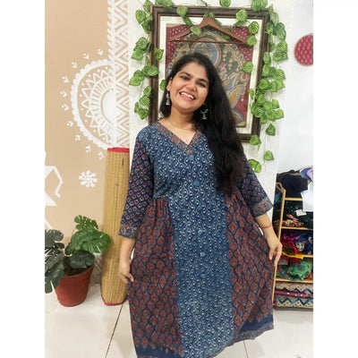 Indigo Ajrakh Designer Block Print Kurti