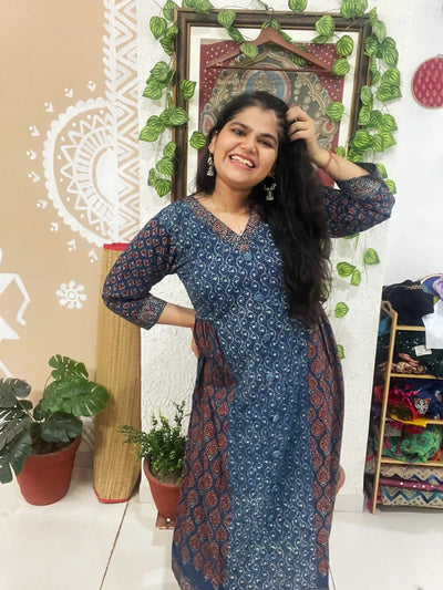 Indigo Ajrakh Designer Block Print Kurti