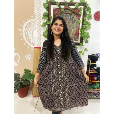 Black Ajrakh Designer Block Print Kurti