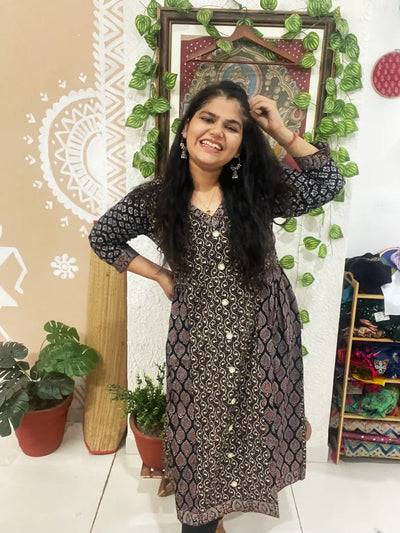 Black Ajrakh Designer Block Print Kurti