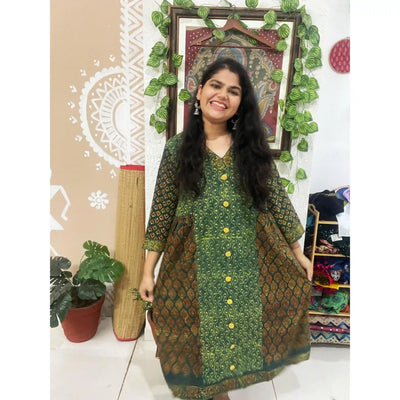 Green Ajrakh Designer Block Print Kurti