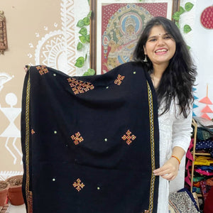 Black Woollen Kutch Embroidered Shawl