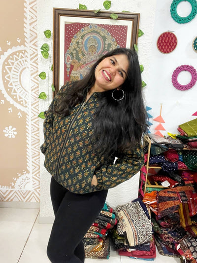 Green Ajrakh Unisex Bomber Jacket