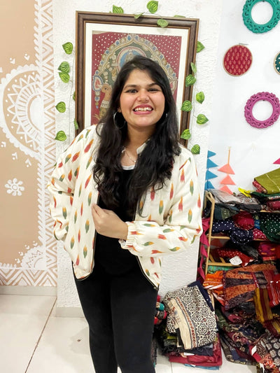 Cream Ikat Unisex Bomber Jacket