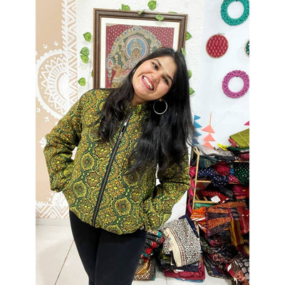 Green Ajrakh Unisex Bomber Jacket