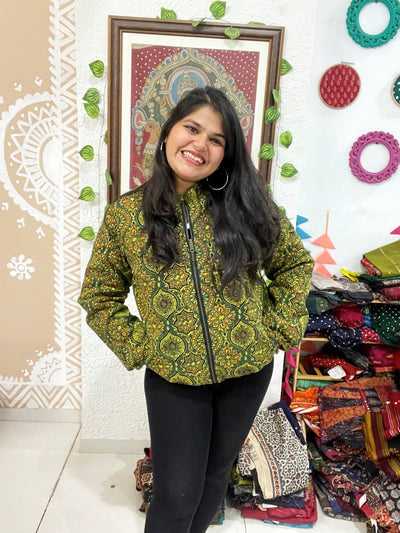 Green Ajrakh Unisex Bomber Jacket
