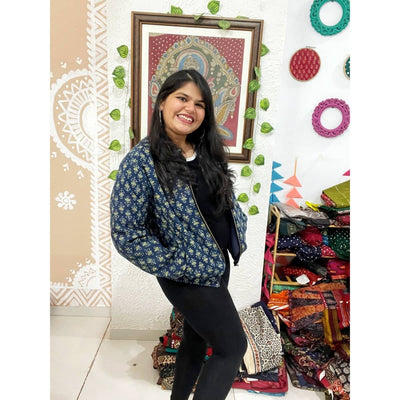 Blue Ajrakh Unisex Bomber Jacket