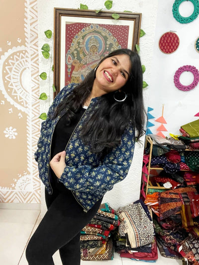 Blue Ajrakh Unisex Bomber Jacket