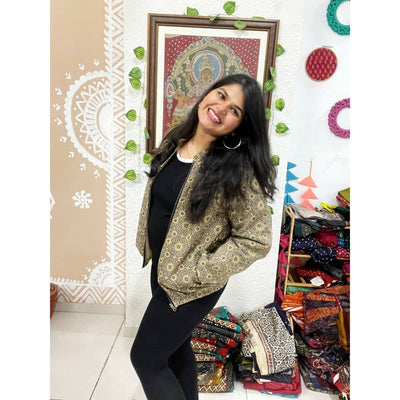 Brown Ajrakh Unisex Bomber Jacket