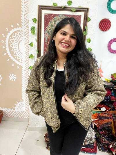 Brown Ajrakh Unisex Bomber Jacket