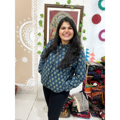 Blue Ajrakh Unisex Bomber Jacket