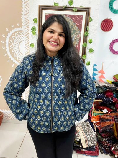Blue Ajrakh Unisex Bomber Jacket