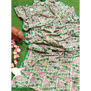 Cream Chanderi Phulkari Hand Embroidered Dupatta