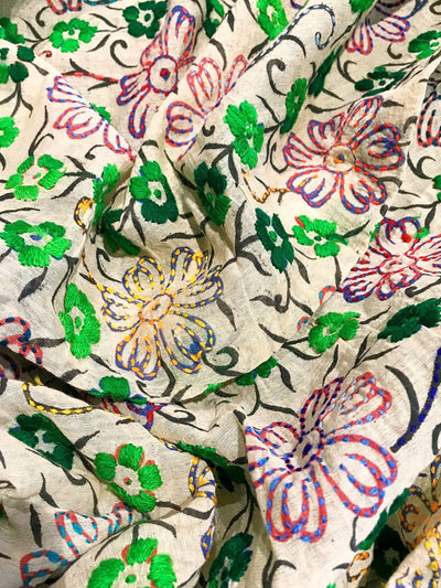 Cream Chanderi Phulkari Hand Embroidered Dupatta