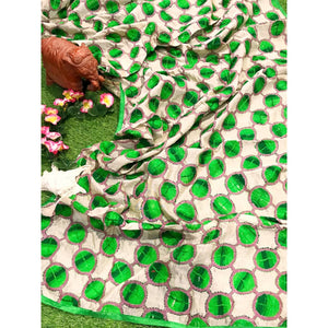 Cream Chanderi Phulkari Hand Embroidered Dupatta