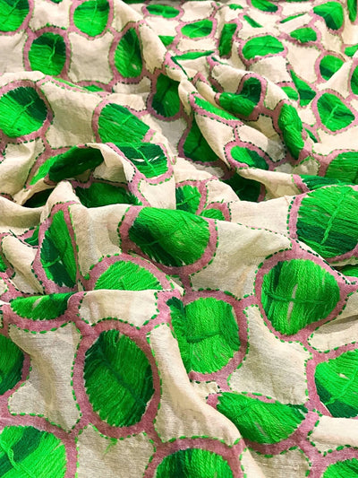 Cream Chanderi Phulkari Hand Embroidered Dupatta