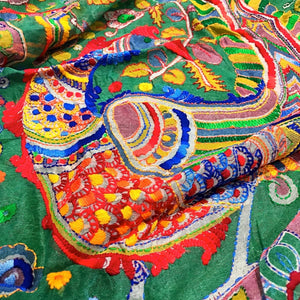 Green Chanderi Phulkari Hand Embroidered Dupatta