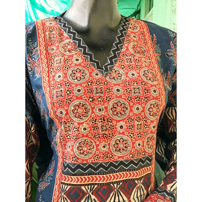 Indigo Ajrakh Cotton Designer Kurti
