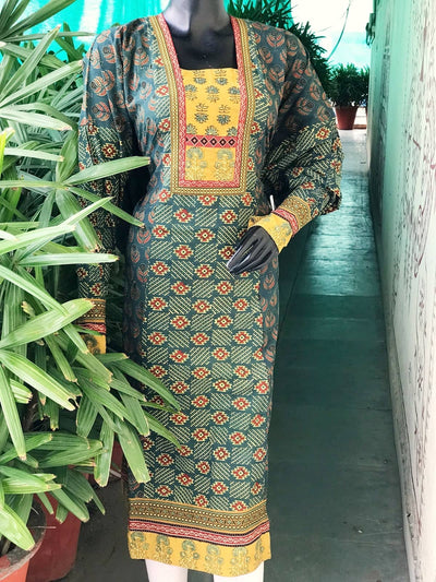 Green Ajrakh Cotton Designer Kurti