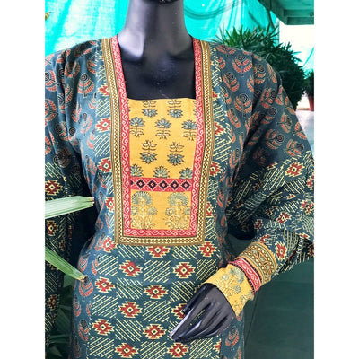 Green Ajrakh Cotton Designer Kurti