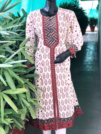 Cream Bagh Cotton Designer Kurti