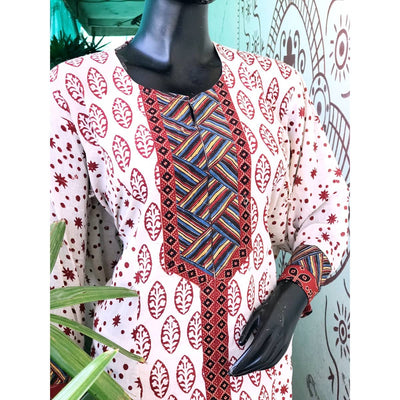 Cream Bagh Cotton Designer Kurti