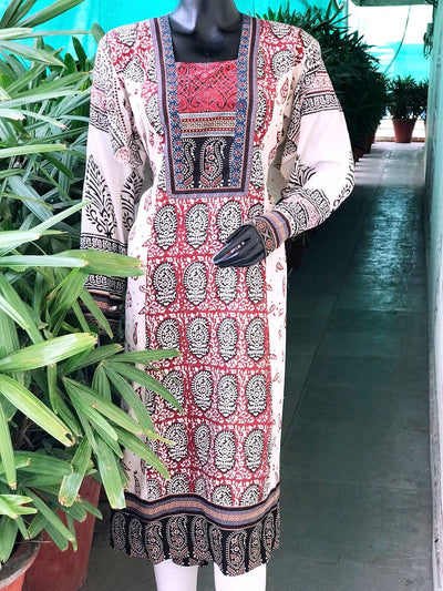 Cream Bagh Cotton Designer Kurti