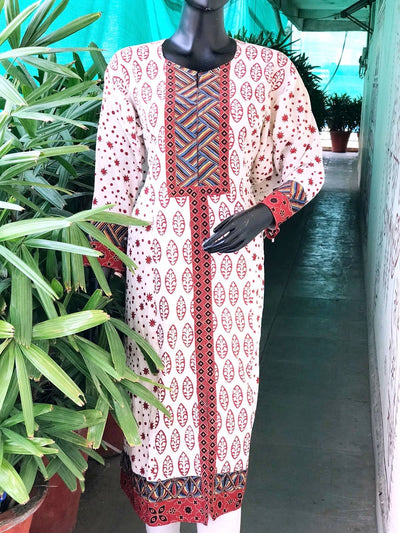 Cream Bagh Cotton Designer Kurti