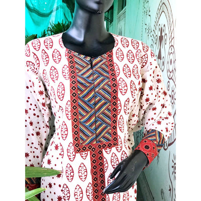 Cream Bagh Cotton Designer Kurti