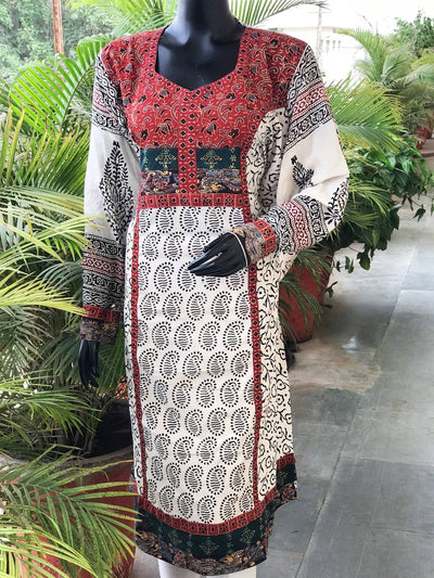 Cream Bagh Cotton Designer Kurti