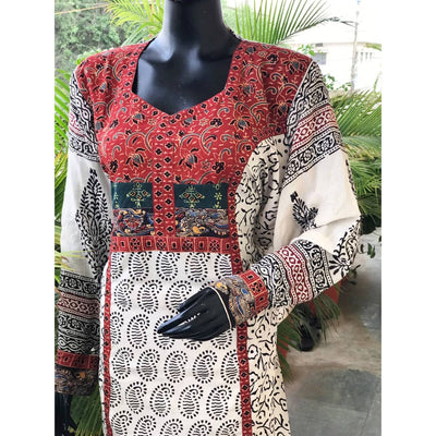 Cream Bagh Cotton Designer Kurti
