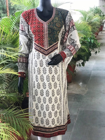 Cream Bagh Cotton Designer Kurti