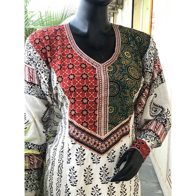 Cream Bagh Cotton Designer Kurti