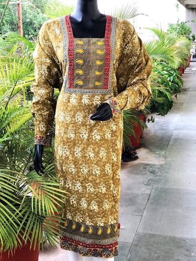 Green Dabu Cotton Designer Kurti