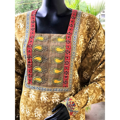 Green Dabu Cotton Designer Kurti