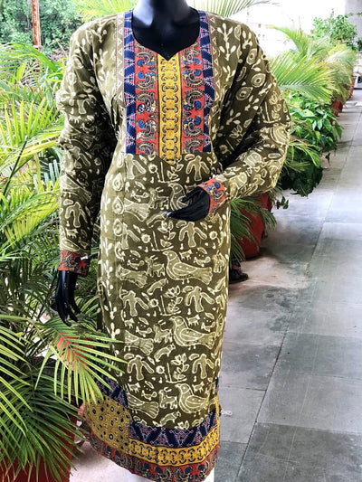 Green Dabu Cotton Designer Kurti