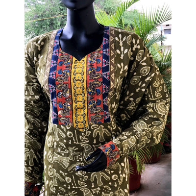 Green Dabu Cotton Designer Kurti