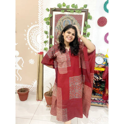 Madder Ajrakh Block Print Designer Cotton Kaftan