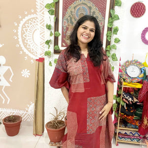 Madder Ajrakh Block Print Designer Cotton Kaftan