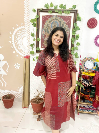 Madder Ajrakh Block Print Designer Cotton Kaftan