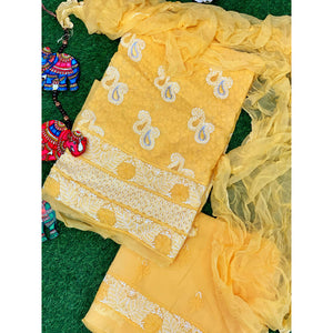 Yellow Chikankari Unstitched Suit