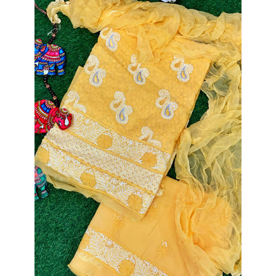 Yellow Chikankari Unstitched Suit