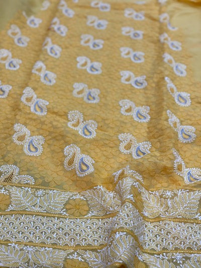 Yellow Chikankari Unstitched Suit
