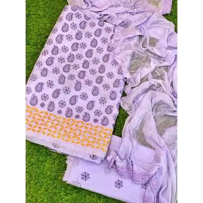 Lavender Chikankari Unstitched Suit