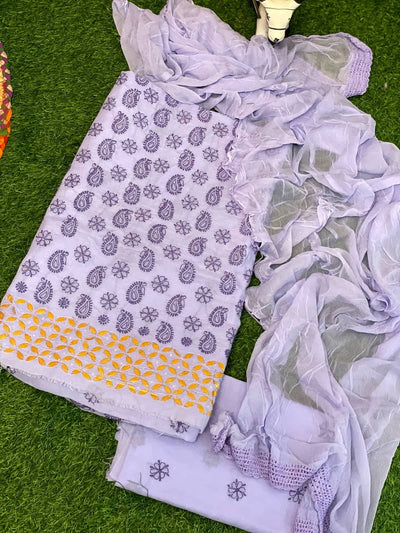 Lavender Chikankari Unstitched Suit