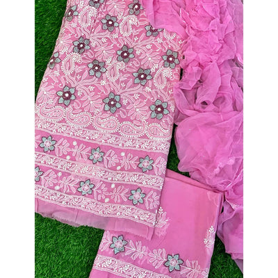 Pink Chikankari Unstitched Suit