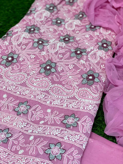 Pink Chikankari Unstitched Suit